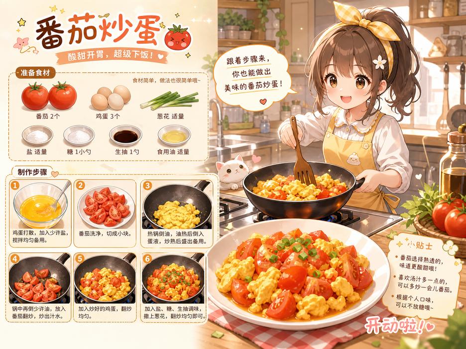 四虎生活技能动漫-番茄炒蛋动漫教程演示·家常菜入门